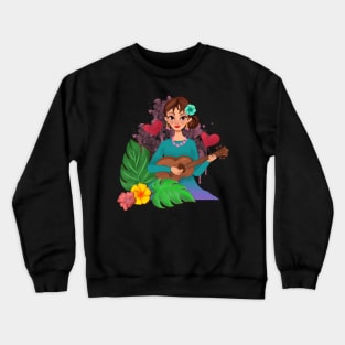 Girl playing a ukulele Crewneck Sweatshirt